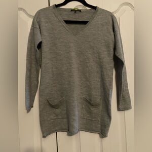 Gray V-Neck Pocket Sweater